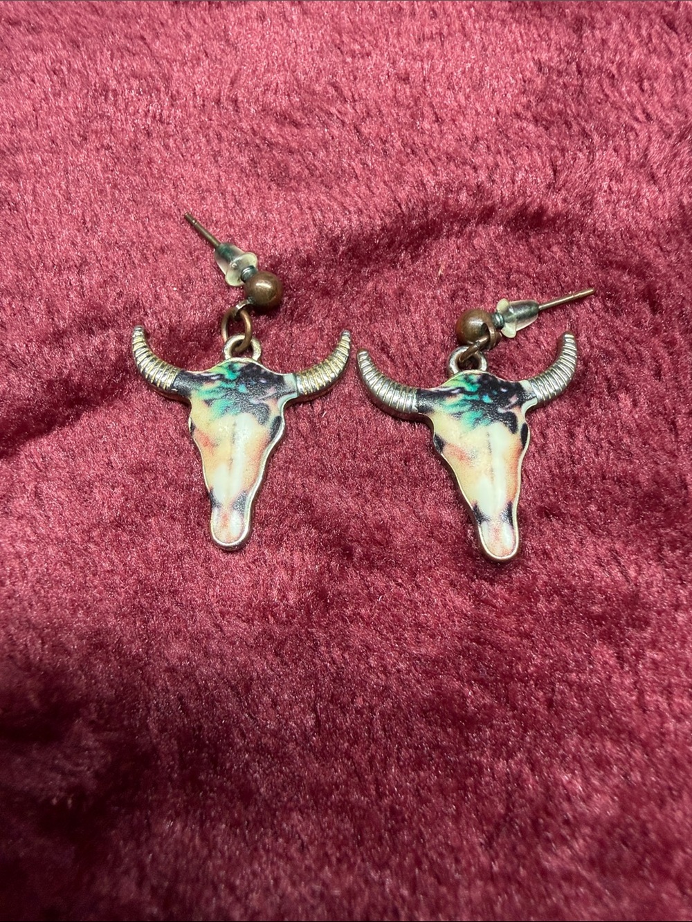 Bull Skull Dangle Earrings in Multicolor - Women's Jewelry